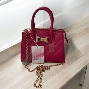 Blush Kiss Mini Quilted Satchel Pink Handbag/Gold Bow Chain Elegant Evening